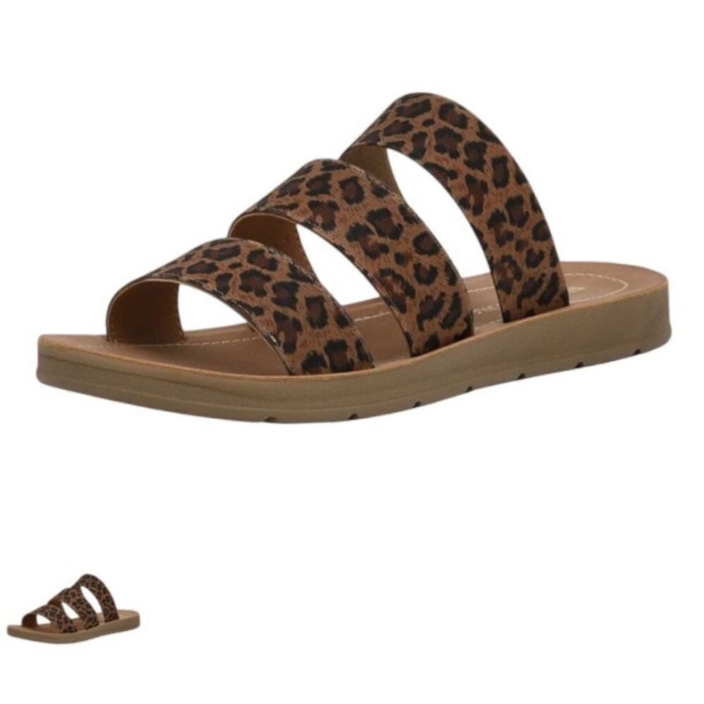 Cushion Aire | Size 9.5 Memory Foam Leopard Print Comfort Flats Sandals